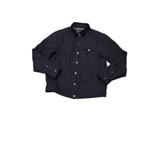 ALESBURY Mens Black Snap Front‎ Jacket Corduroy Collar Plaid Lined Size Medium